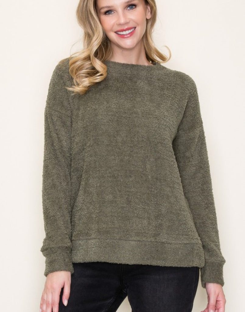 Olive Poodle Knit Top