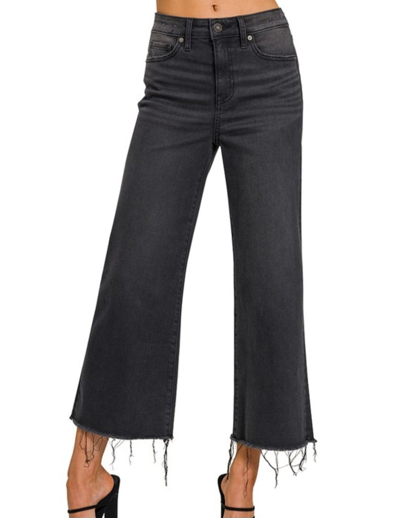 High Rise Washed Black Cropped Jeans