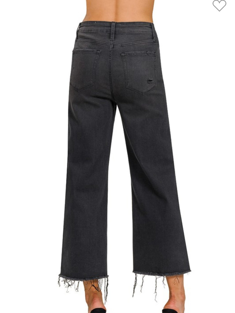 High Rise Washed Black Cropped Jeans