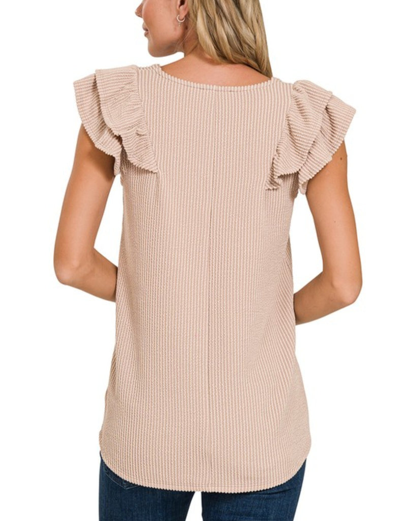 Ribbed Striped Tiered Ruffle Sleeve Top (3 colors)