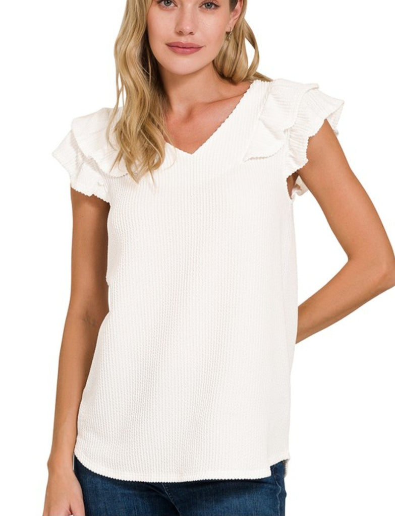 Ribbed Striped Tiered Ruffle Sleeve Top (3 colors)