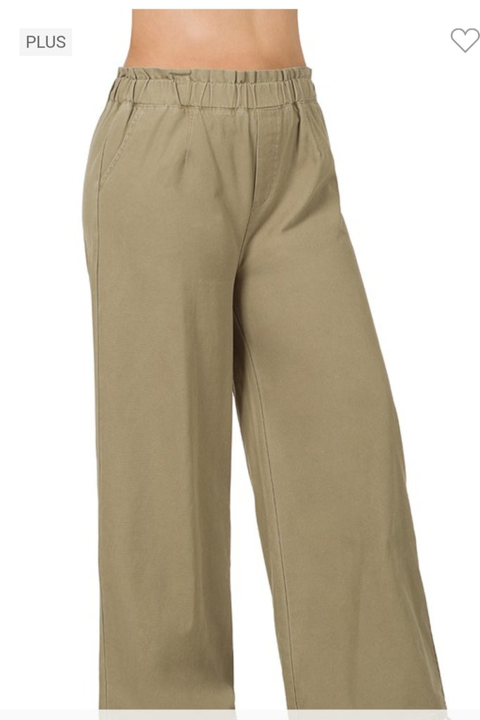 Curvy Stone Washed Paperbag Pants (Khaki colored)