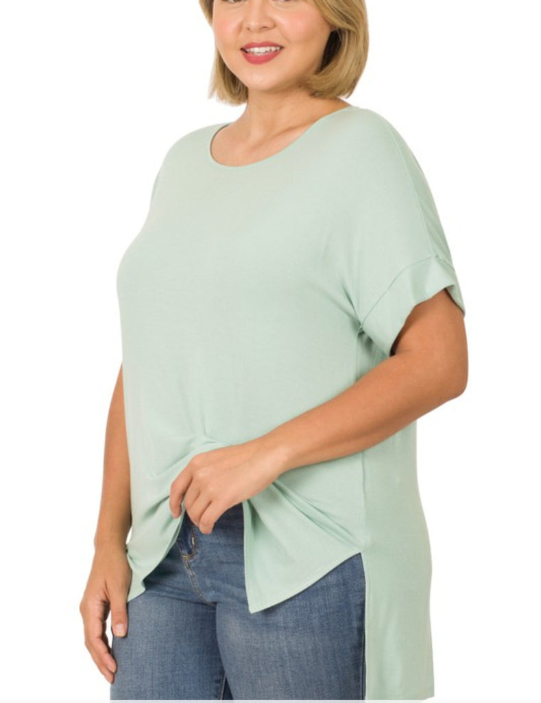 Curvy Light Green Boat Neck Top