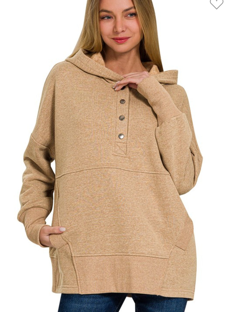 Half Button Fleece Hooded Pullover (4 Colors)