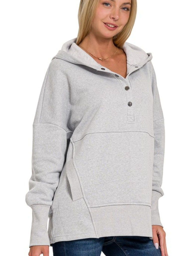 Half Button Fleece Hooded Pullover (2 Colors)