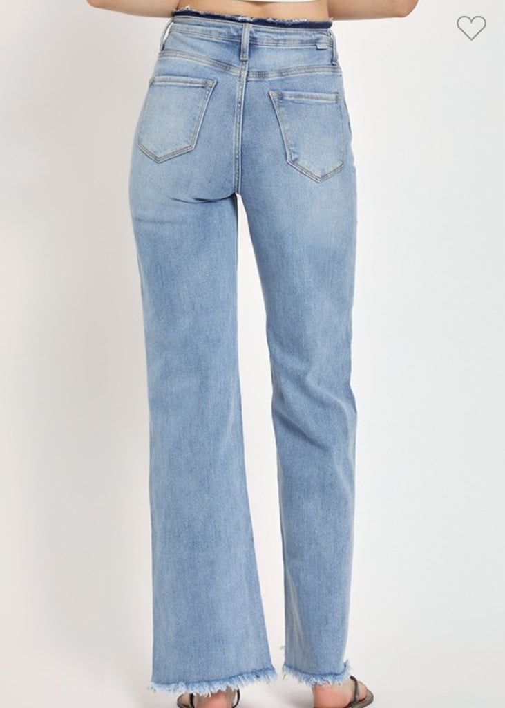 Risen High Rise Wide Leg Jeans