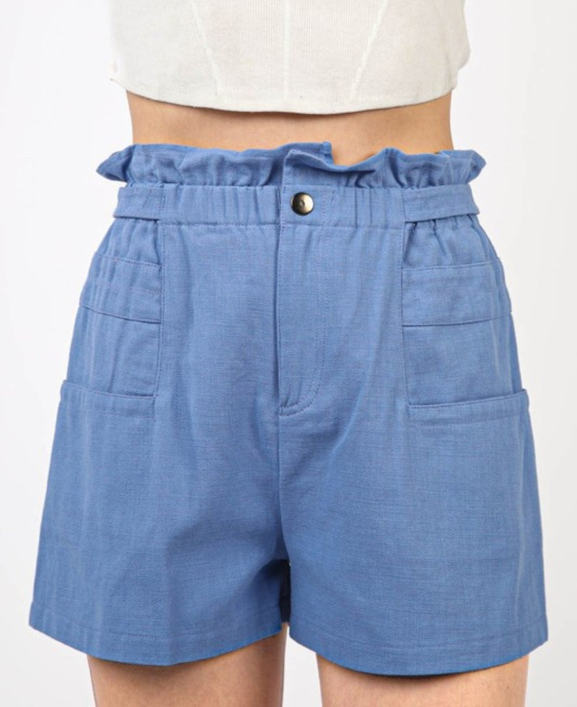 Ruffled High Waist Cotton Twill Shorts (2 colors)