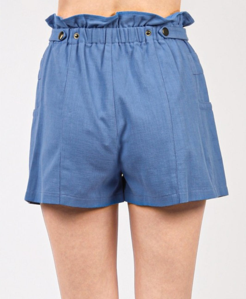 Ruffled High Waist Cotton Twill Shorts (2 colors)
