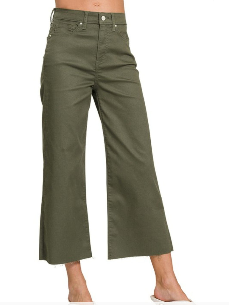 High Rise Flare Cropped Denim Pants (2 colors)