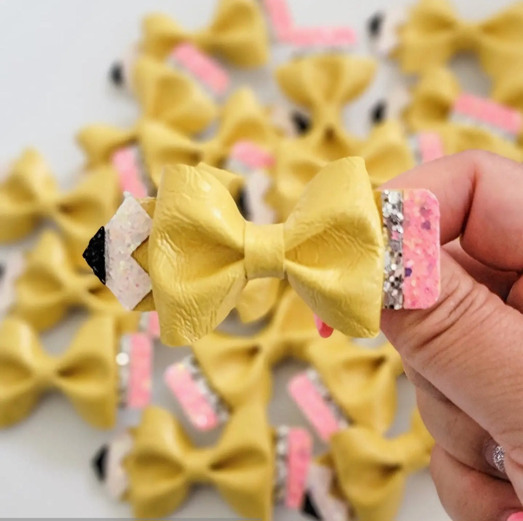 Back To School Vegan Crinkle Leather Pencil Bow