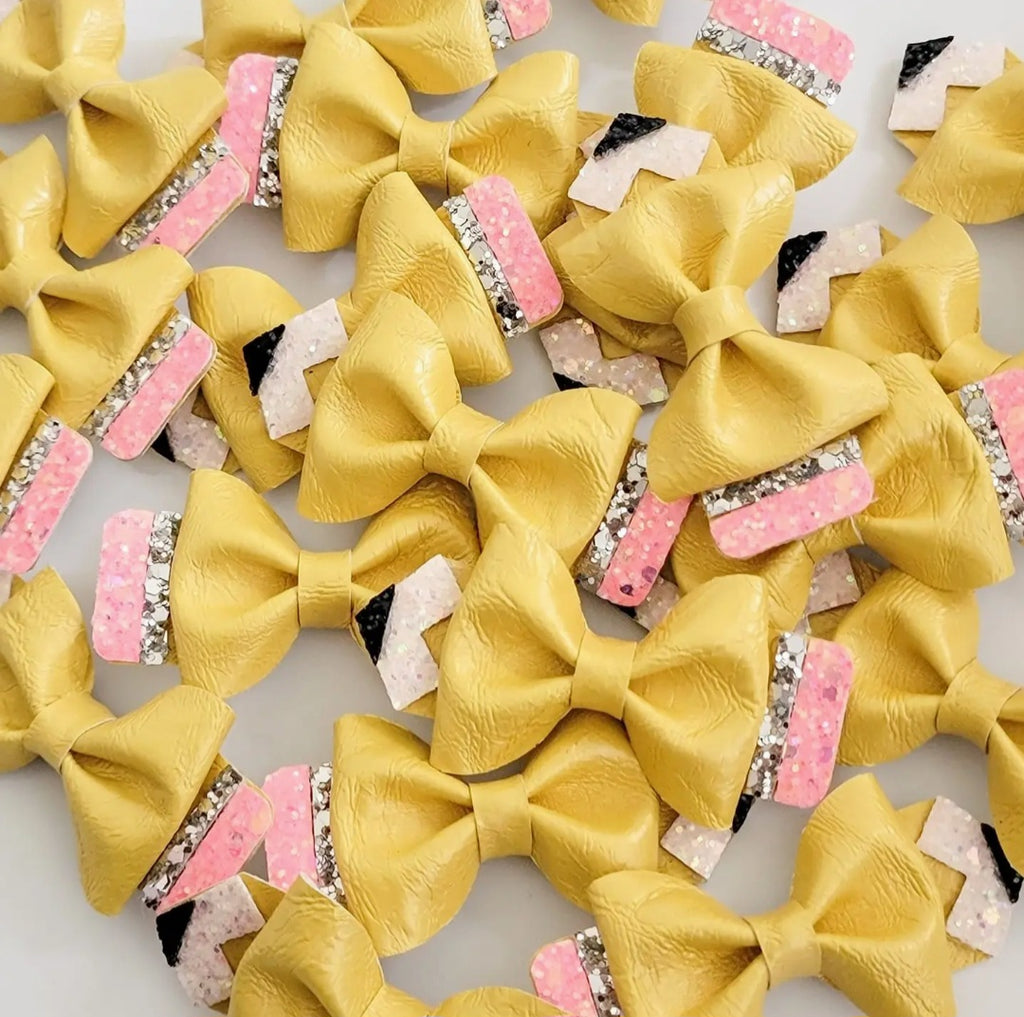 Back To School Vegan Crinkle Leather Pencil Bow