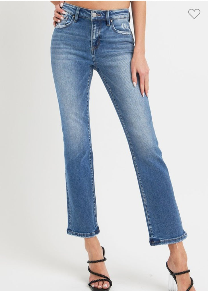 Risen Mid Rise Ankle Straight Jeans