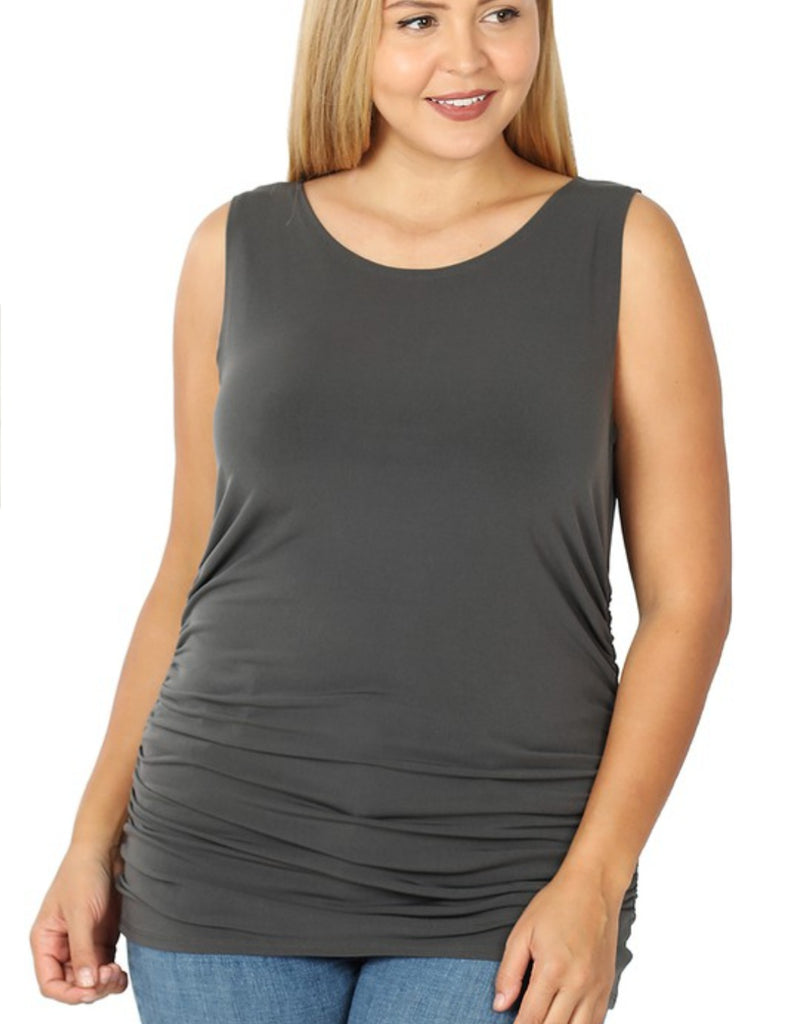Curvy Side Ruched Sleeveless Top (2 colors)