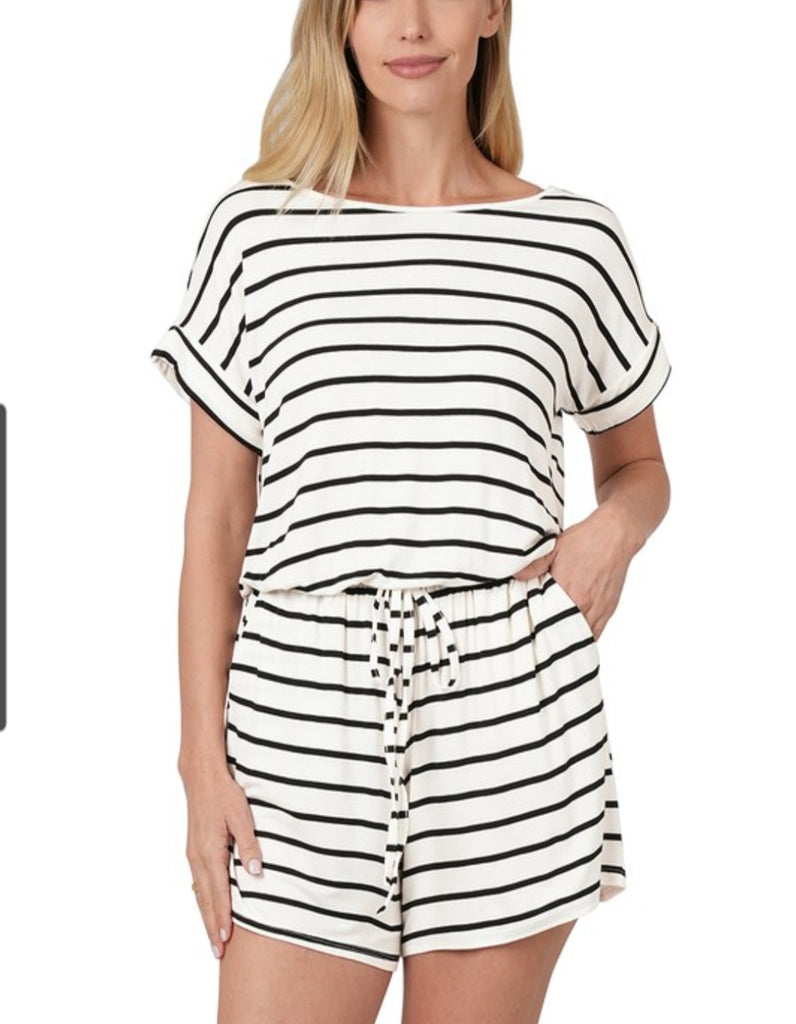 Ivory/Black Stripe Romper