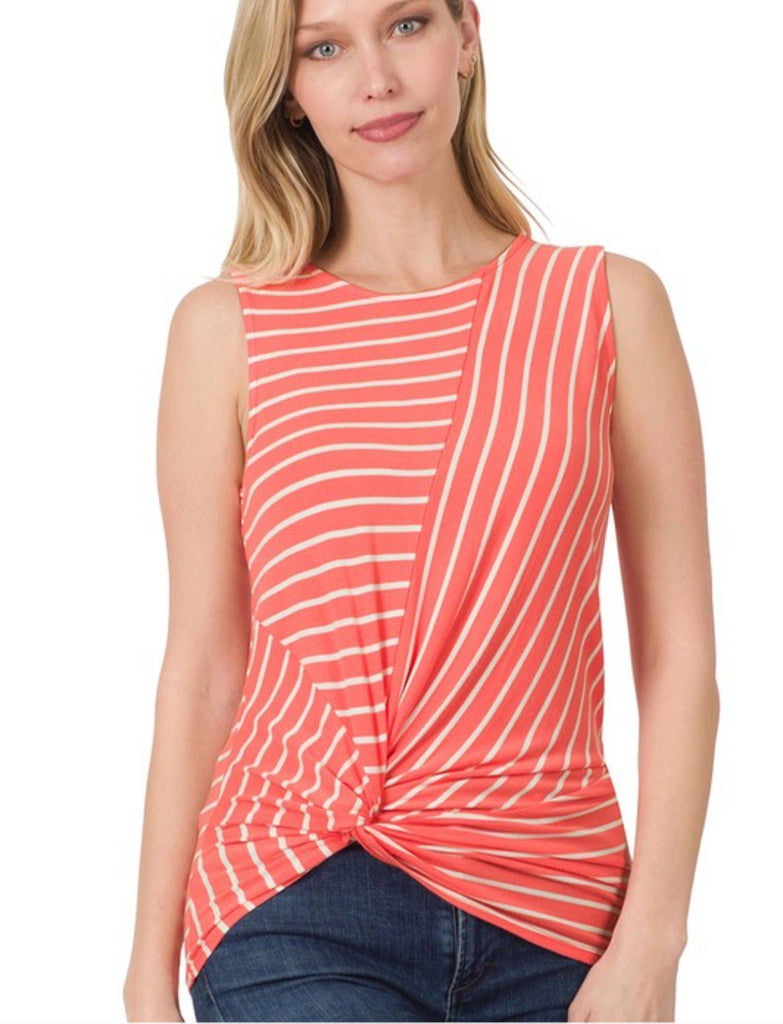 Deep Coral/Ivory Knot front sleeveless top