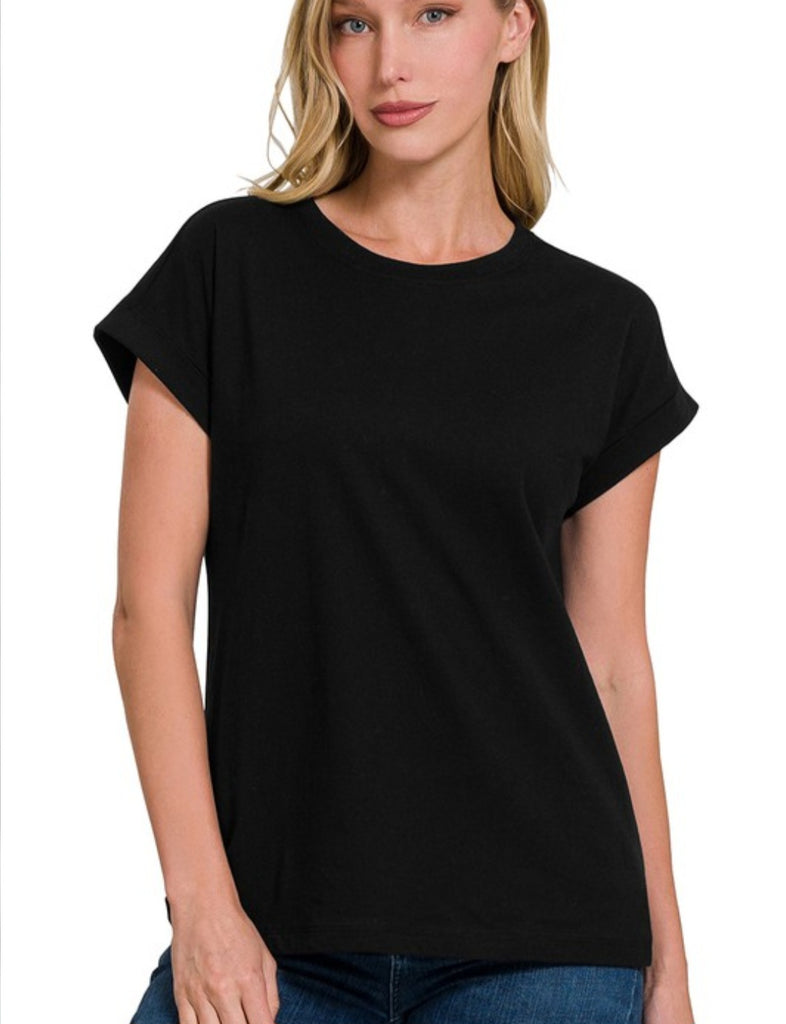 Black Cotton Crew Neck
