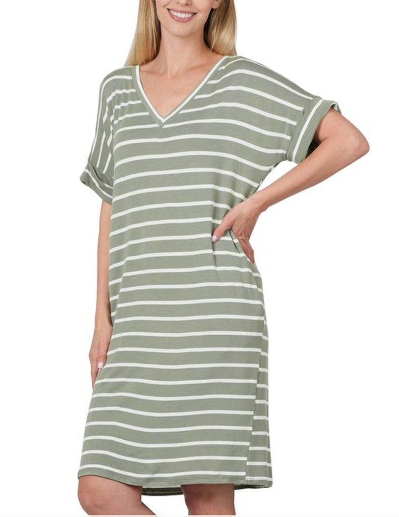Light Olive/Ivory Stripe Dress