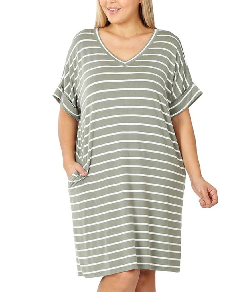 Light Olive/Ivory Stripe Dress