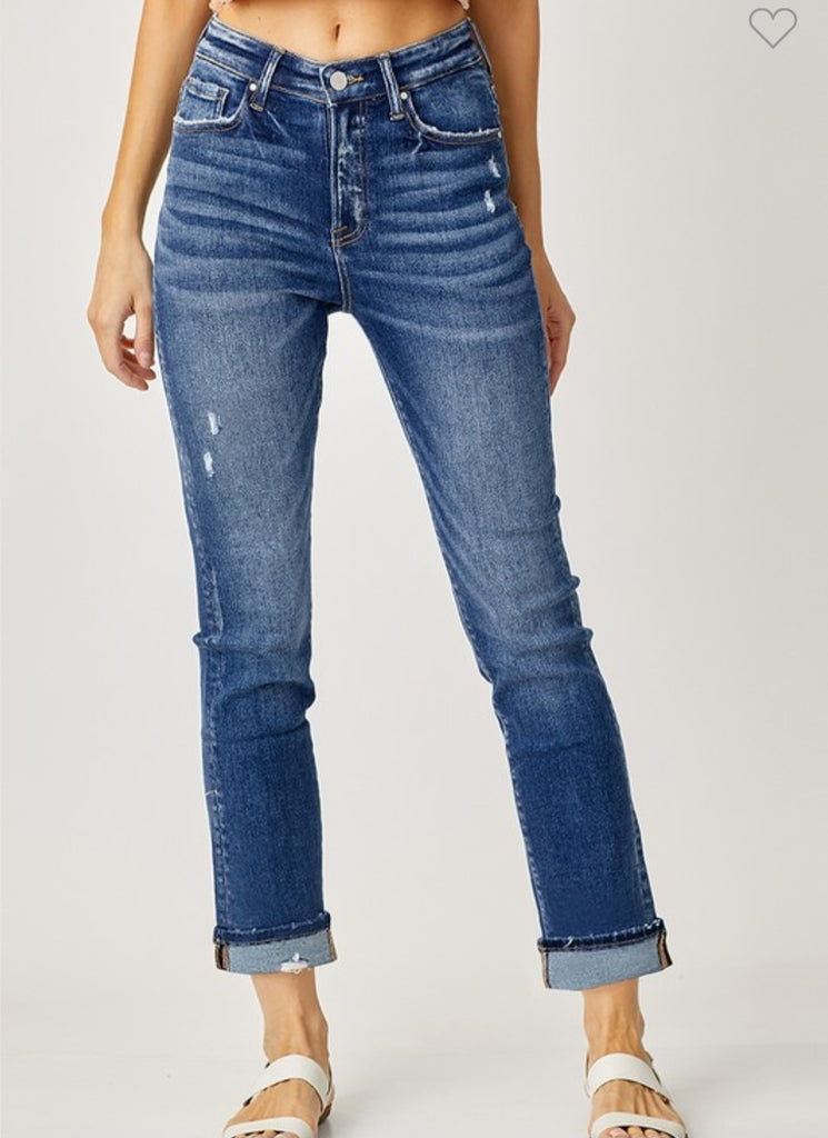 Risen Mid-rise Cuffed Straight Jeans