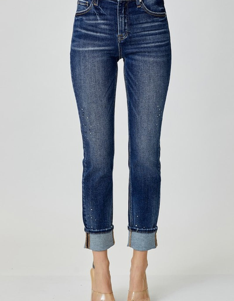 Risen Mid-rise Paint Splashed Straight Jeans