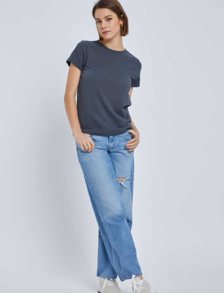 Charcoal Short Sleeve Slub Top