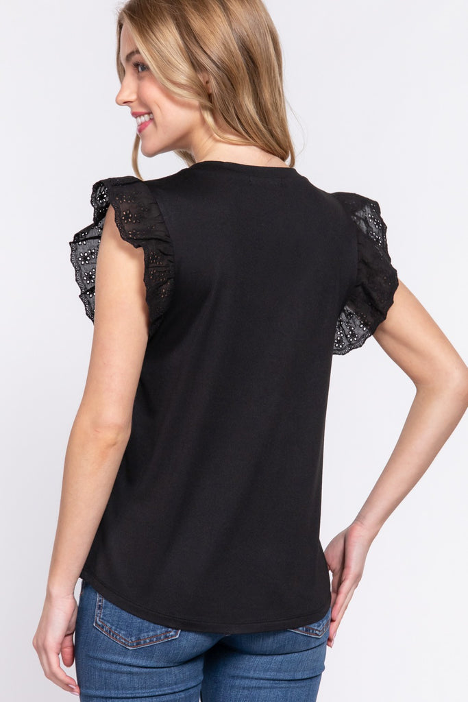 BUTTERFLY SHORT SLEEVE V-NECK KNIT TOP