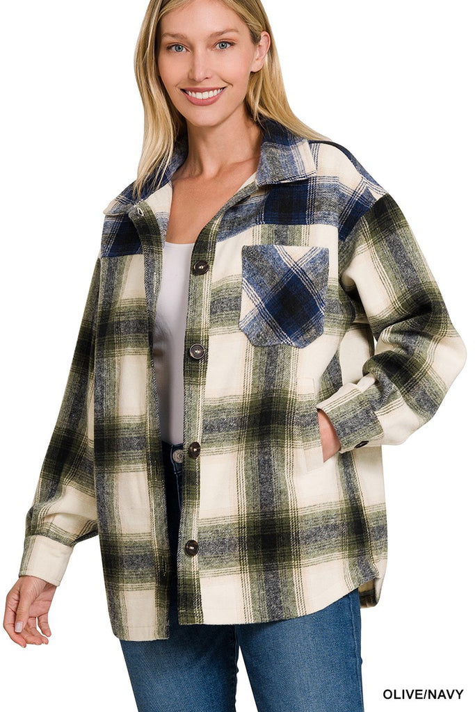 Oversized Longline Shacket (Olive/Navy)