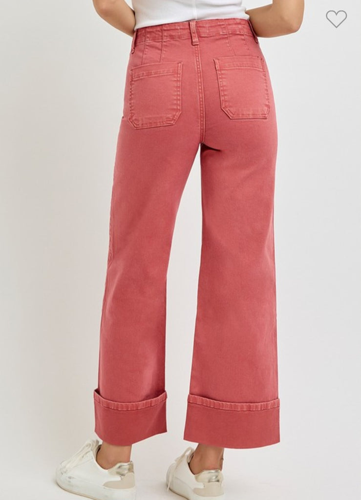 Risen Brick High Rise Wide Legged Cuffed Pants