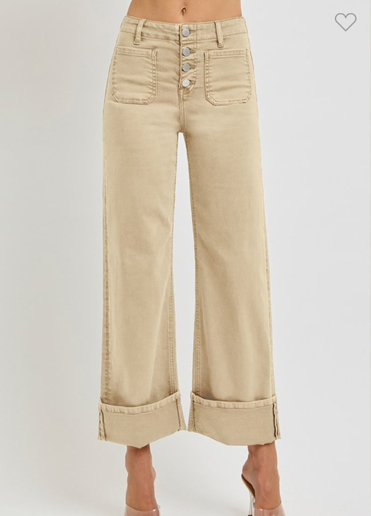 Latte High Rise Wide Legged Cuffed Pants