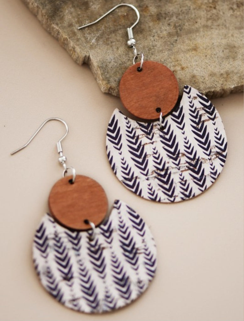 Boho Printed Cork Wooden Dangle Earrings