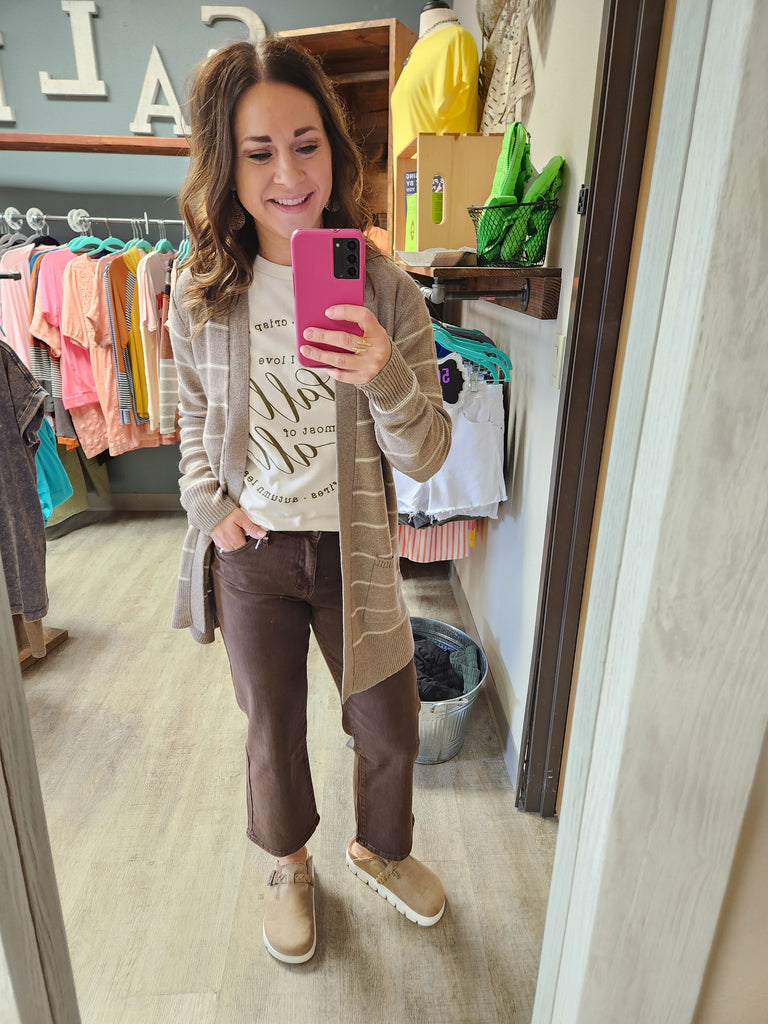 Mocha Classic Striped Open Front Cardigan