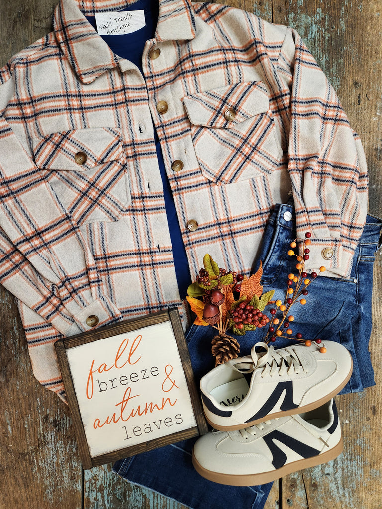Beige Combo Fall Vibes Plaid Print Jacket