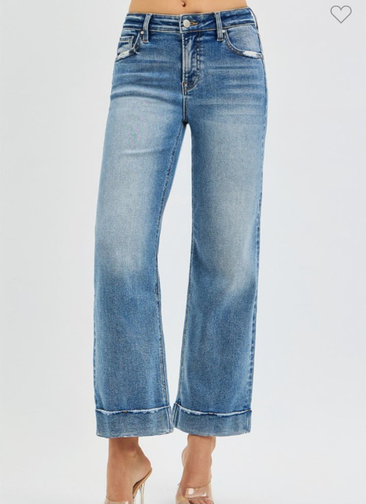 Risen Mid Rise Crop Straight Cuffed Jeans