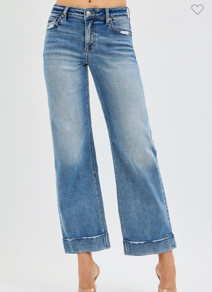 Risen Mid Rise Crop Straight Cuffed Jeans