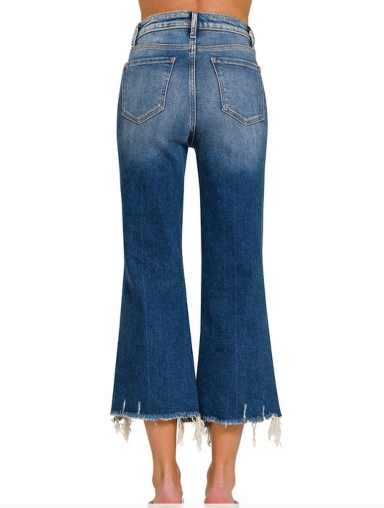 Distressed Knee Raw Frayed Hem Cropped Denim