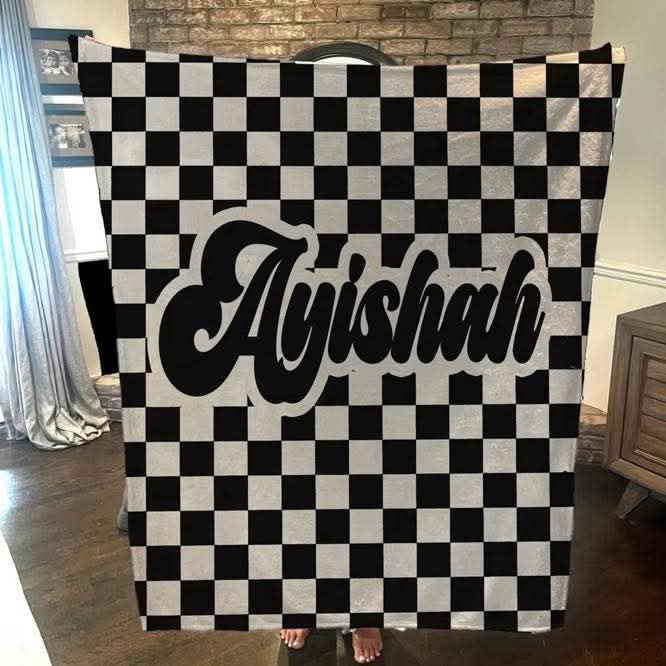 PRE-ORDER Custom Name Checkered Blanket