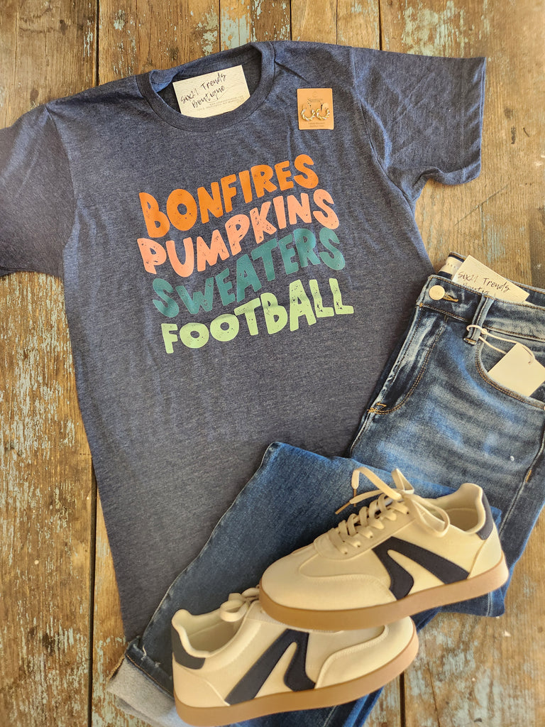 Bonfires Pumpkins Sweaters Football Graphic Tee