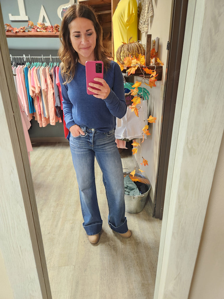 DOORBUSTER Waffle Long Sleeve Top (Light Navy)