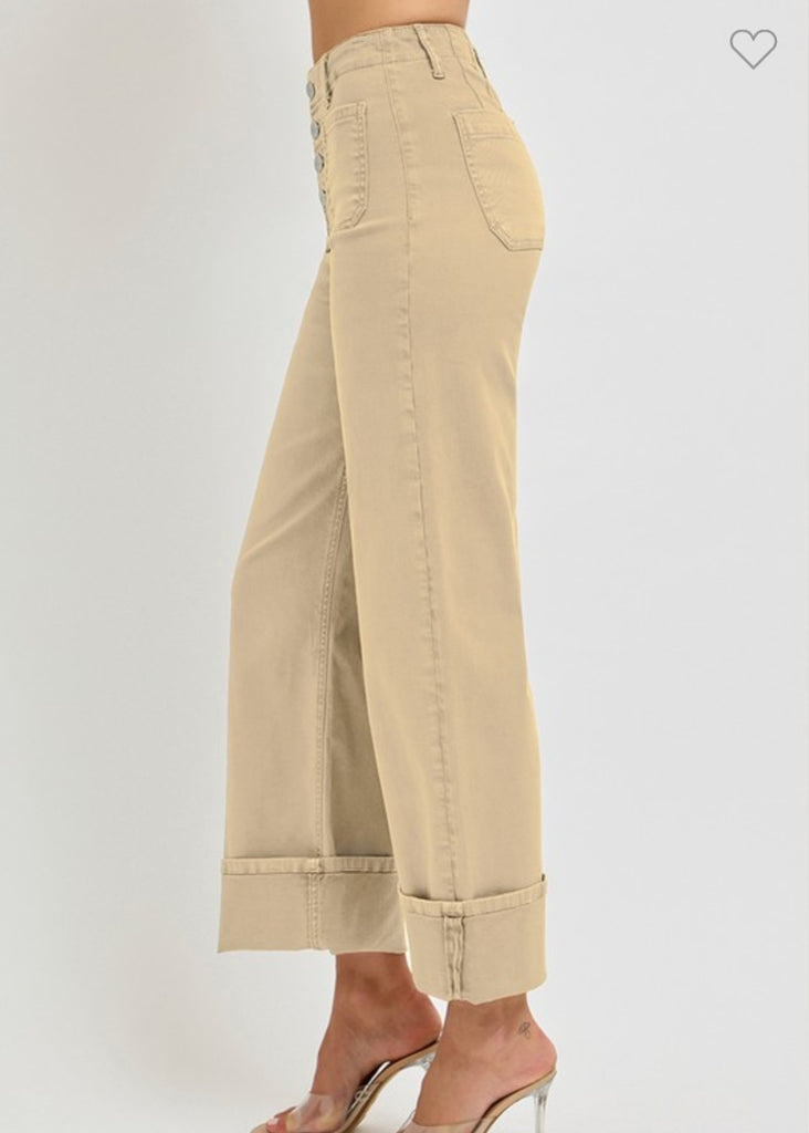 Latte High Rise Wide Legged Cuffed Pants