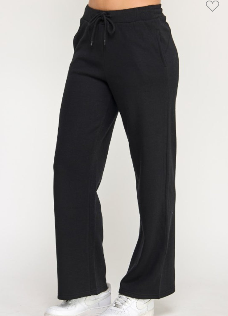 Basic Black Fleece Wide Leg Sweatpants