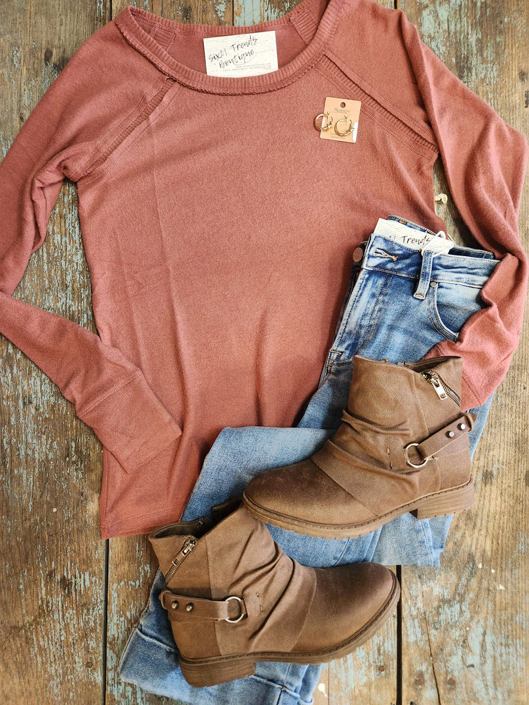 Rust Soft Long Sleeve Knit Top