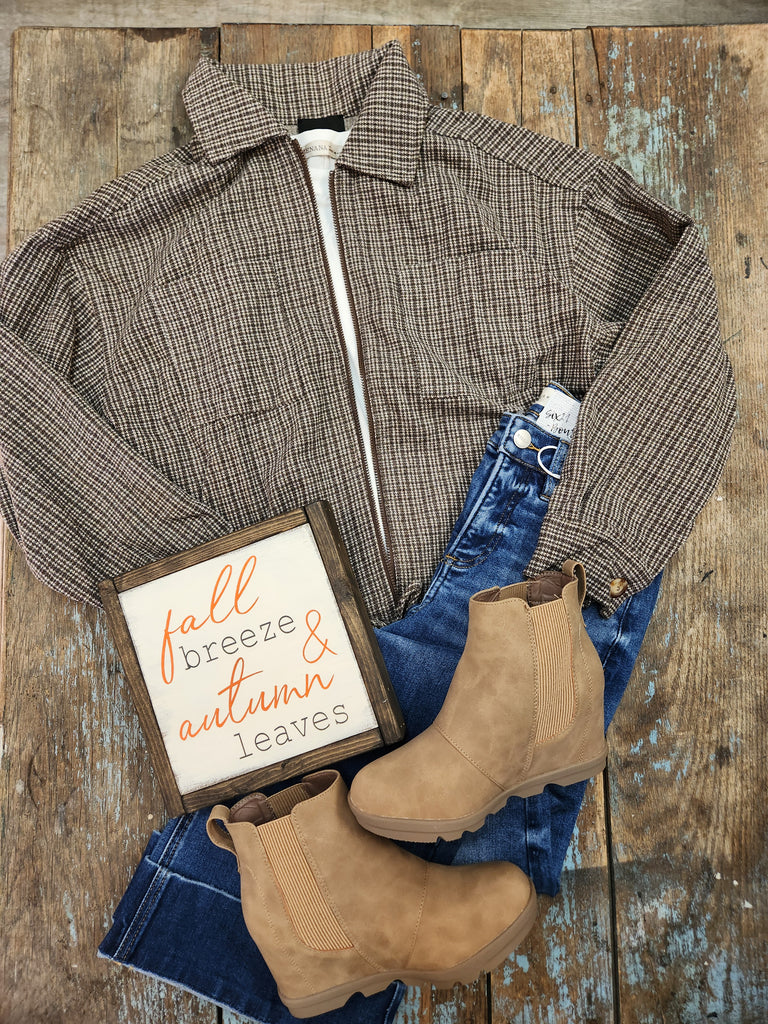 Beige Combo Fall Vibes Plaid Print Jacket