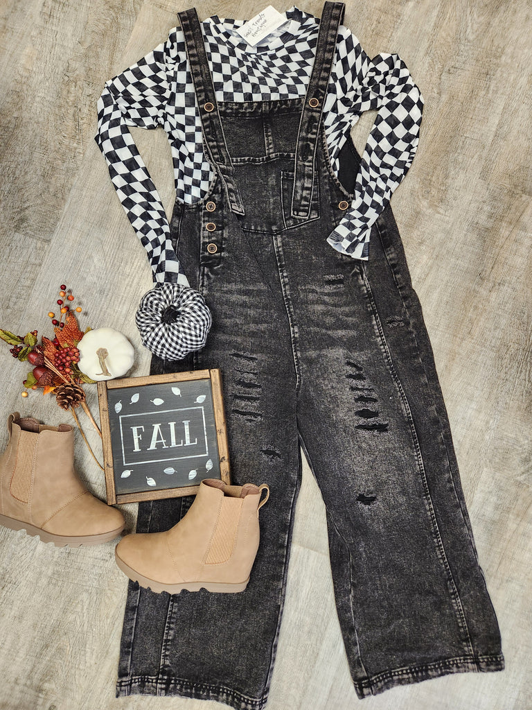 Black Distressed Overalls