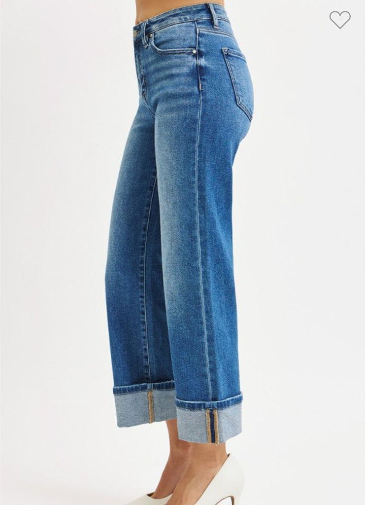 Risen Mid Rise Cropped Straight Cuffed Jeans