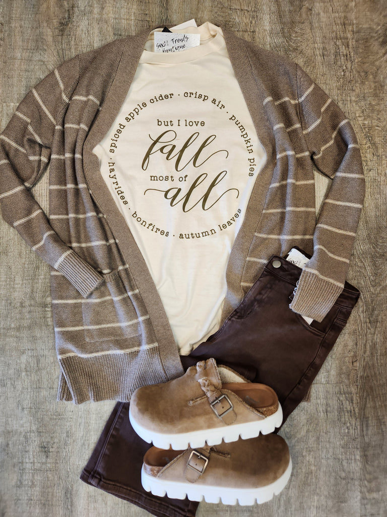 Mocha Classic Striped Open Front Cardigan