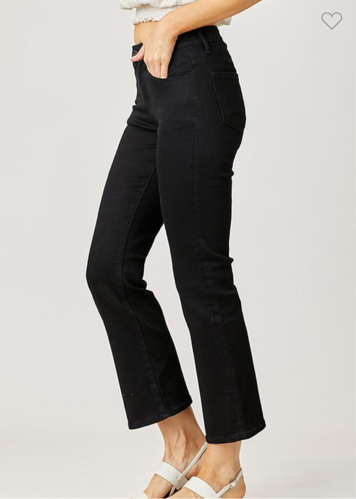 Risen Black Mid Rise Crop Straight Jeans