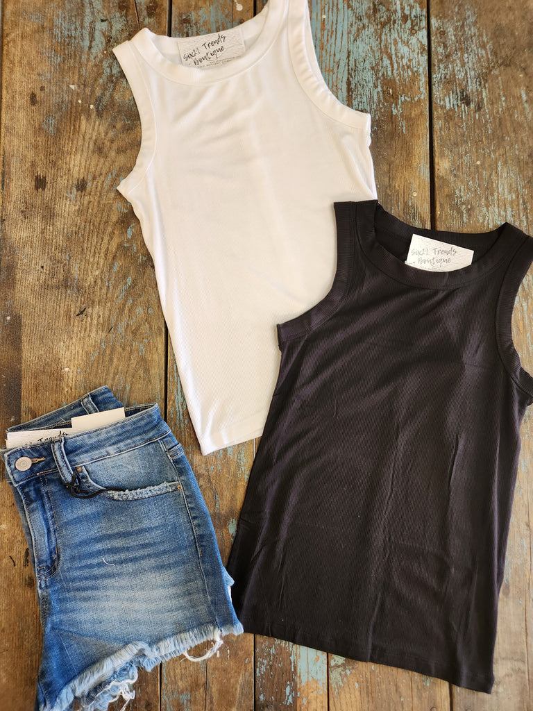 Ribbed round neck tank (2 colors)