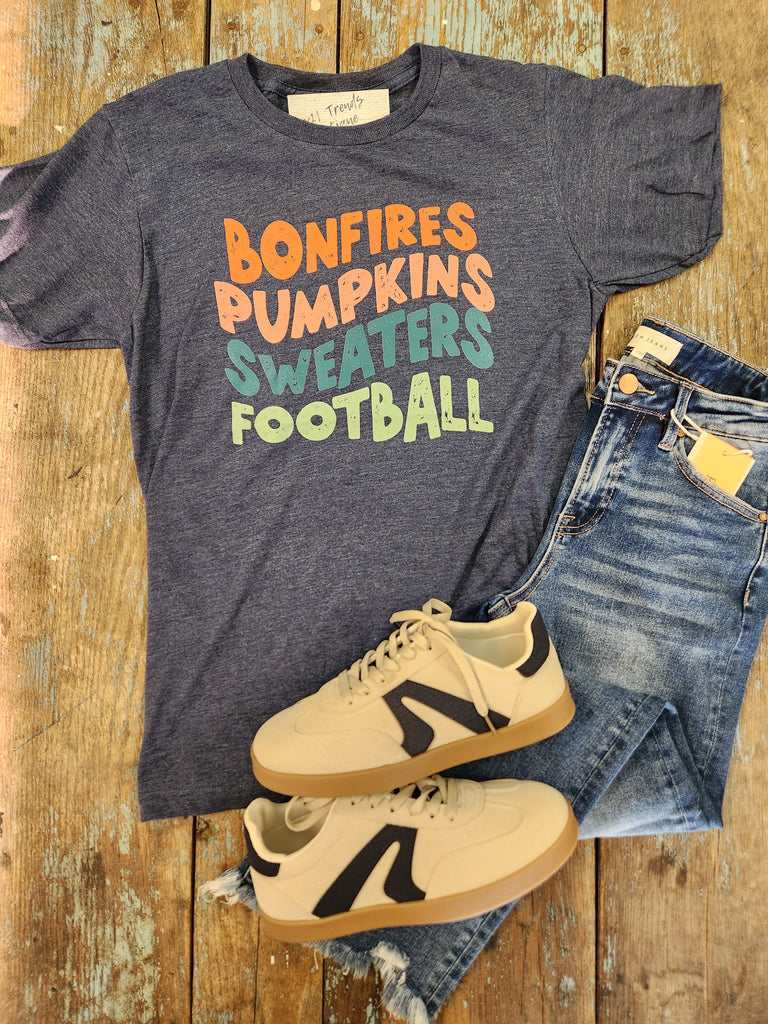 Bonfires Pumpkins Sweaters Football Graphic Tee
