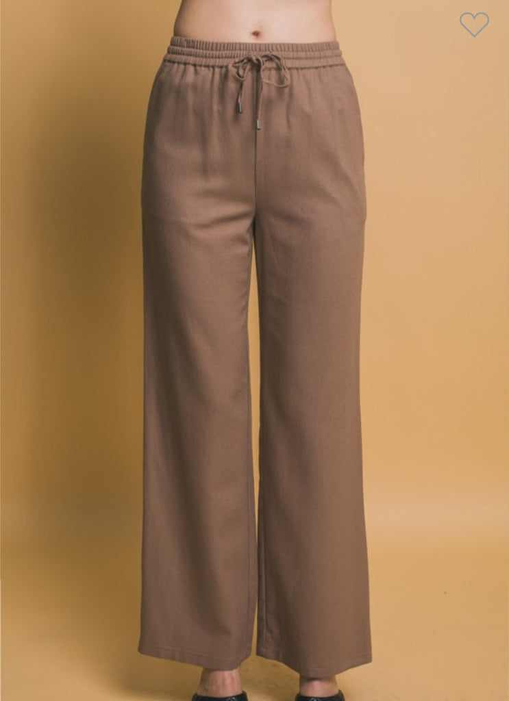 Mocha Drawstring Waist Linen Pants
