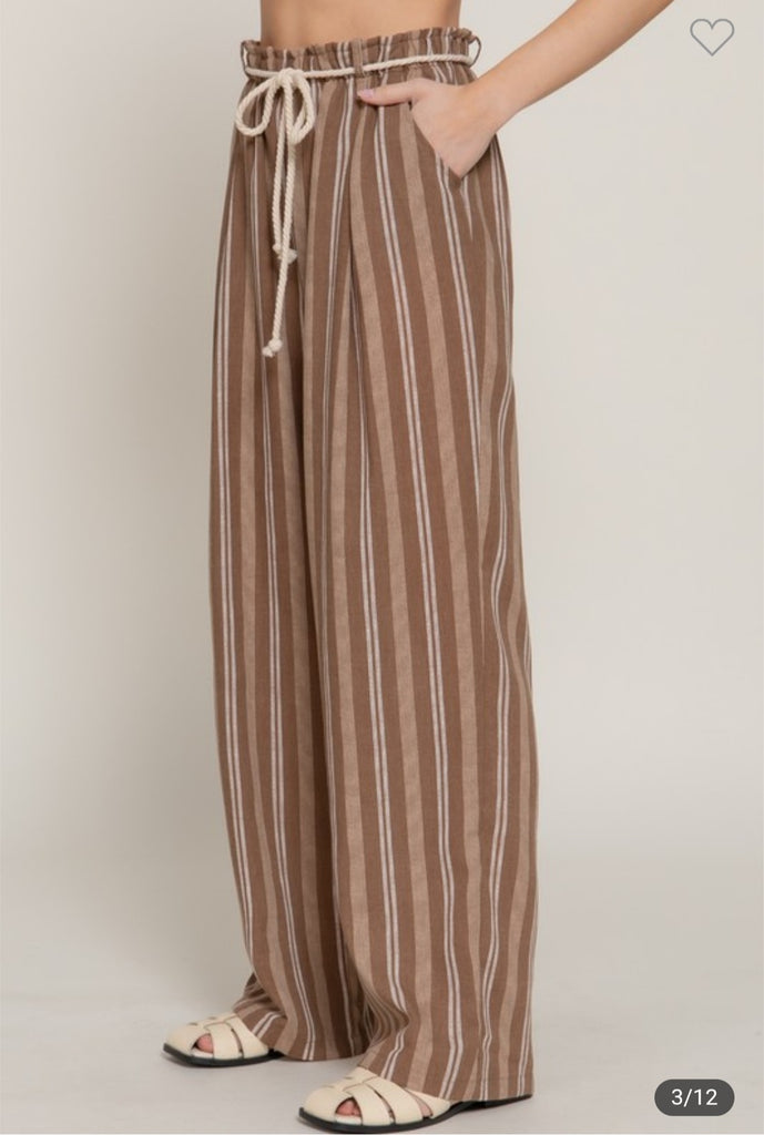 Brown/Taupe Striped Linen Pants